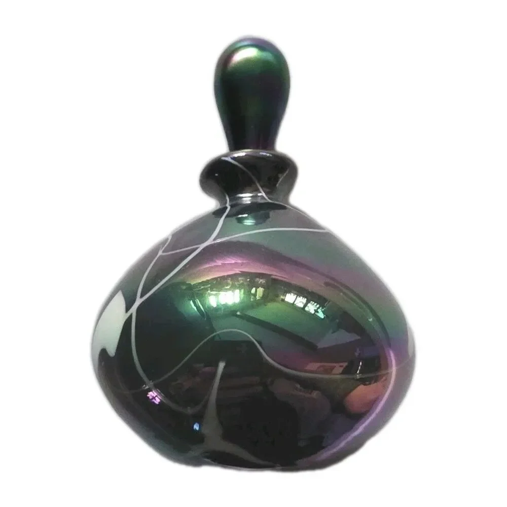 Vintage Glass Act Iridescent Perfume Bottle - Purple Green Oil Slick - Taiwan